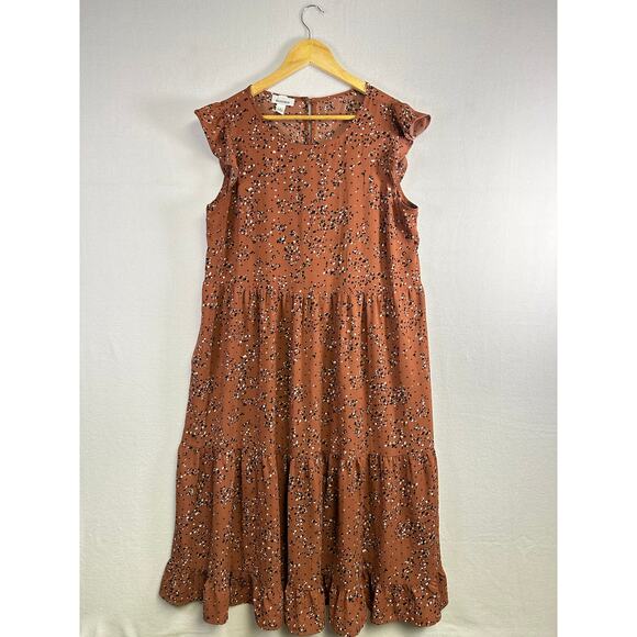 Boho Feminine Brannan Brown‎ Dress – Rust with Black & White Dots, Size L - Picture 2 of 11